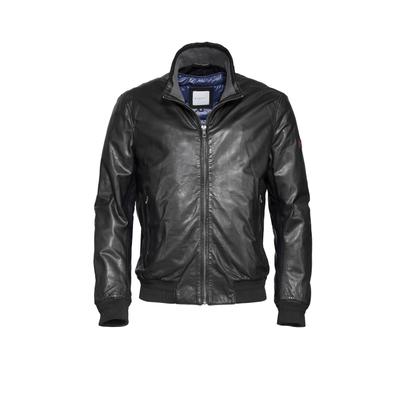 Blouson BUGATTI "BUGIOVANNI", Herren, Gr. 56, schwarz, Obermaterial: 100% Lammleder LEL. Futter: 70% Polyester PES. 25% Wolle WO. 5% sonstige Fasern AF. 70% Polyester PES. 25% Wolle WO. 5% sonstige Fasern AF., uni, modern fit, Rundhals, Jacken...