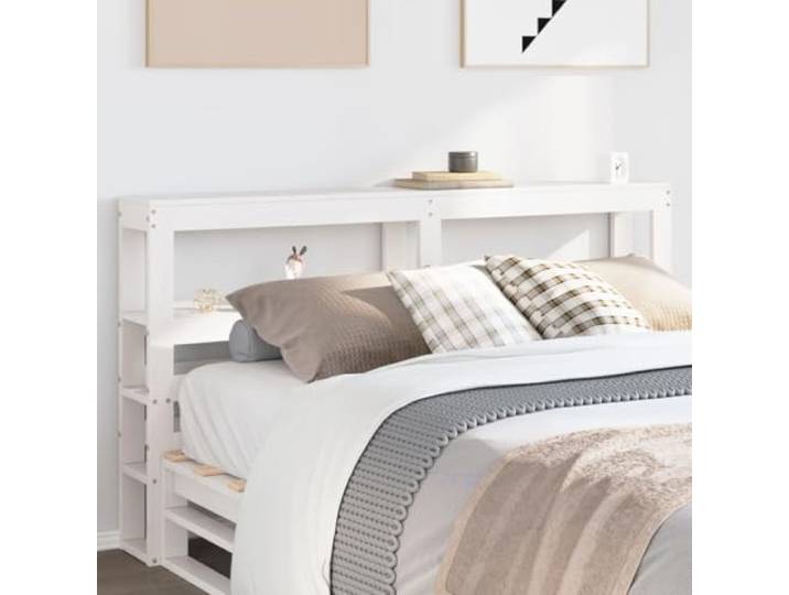 RJPLMFV Kopfteil mit Regalen, weiß, 150 cm, massives Kiefernholz 2 Regale, freistehend, ersetzt Nachttisch, platzsparend, Schlafzimmer