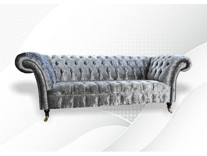 JVmoebel 3-Sitzer Elegante graue Chesterfield Couch aus Echtleder und Samtvelours, Made in Europa