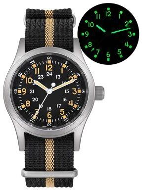 Quick Pick Pro Militado Vintage Field Watch Sapphire Crystal Quartz Military Watch black Nylon