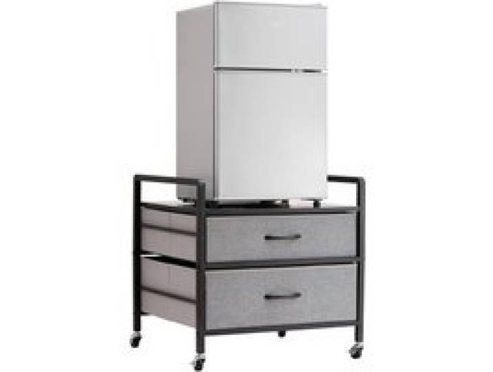VEVOR Support de mini-réfrigérateur avec rangement, table de mini-réfrigérateur, avec 2 tiroirs et 4 roulettes pivotantes, étagère de frigo mobile pour dortoir, appartement, bureau, chambre, gris