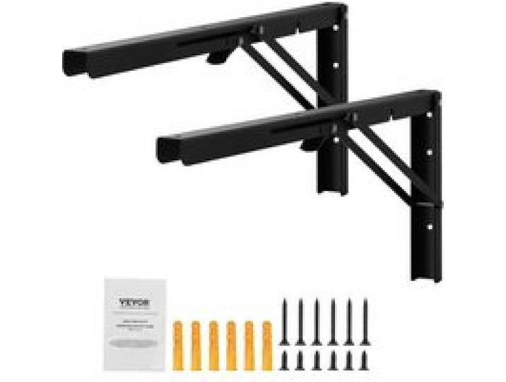 VEVOR Supports d'étagères pliables, 613 mm, supports d'étagère flottants robustes, 2 pièces, supports pour étagères en L noir mat de 2 mm d'épaisseur, en acier avec une capacité de charge de 136,1 kg