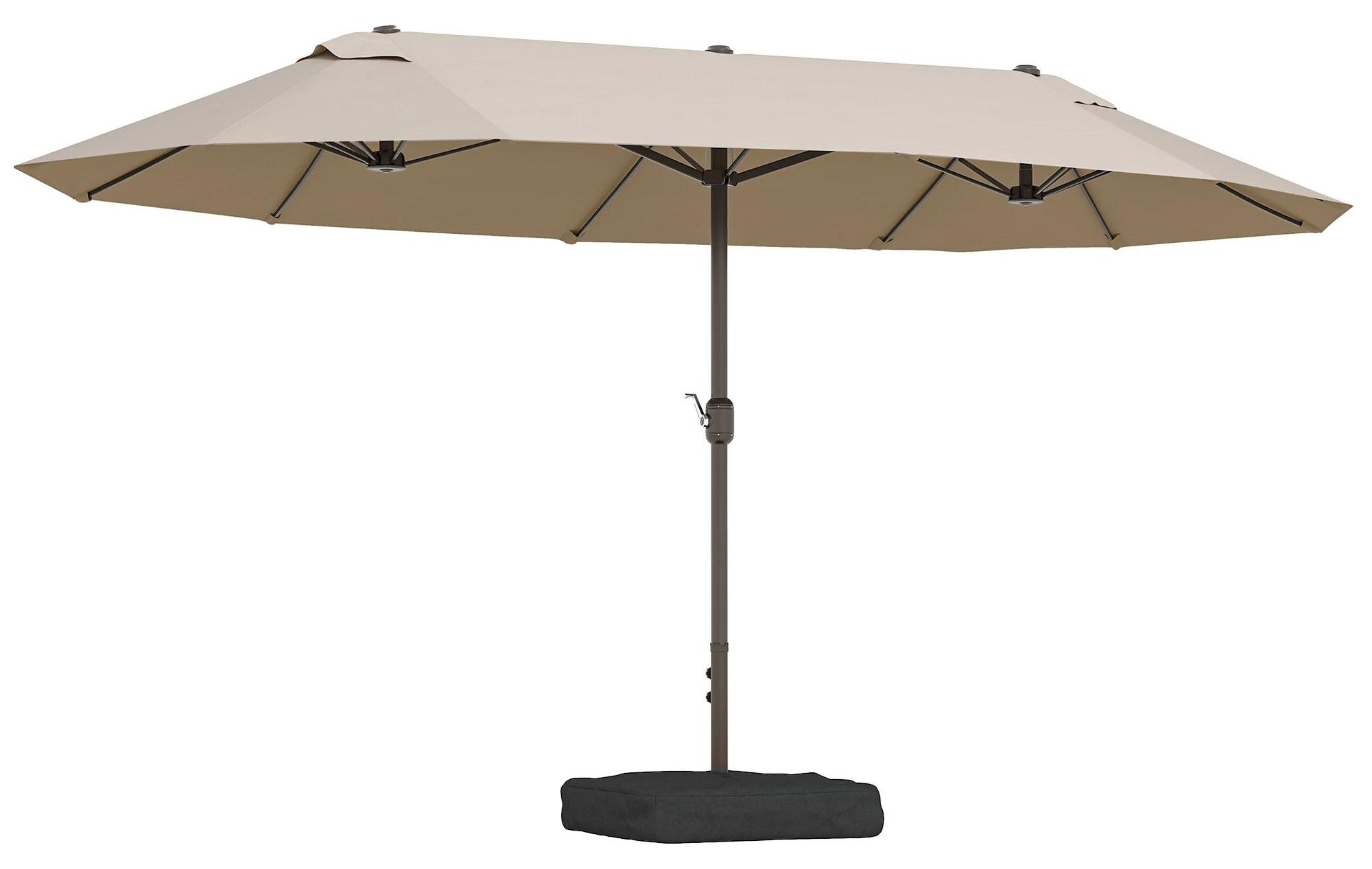 Gartenschirm - Terrassenschirm mit Kreuzfuß - Doppelt mit 12 Streben - Kurbelmechanik - Mit Sandsäcken - Stahl und Polyester - 455x265x238 cm - Armeegrün