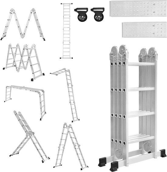 LZQ Multifunctionele Vouwladder Werkplatform 6-in-1 Zilver met 470 cm Maximale Hoogte