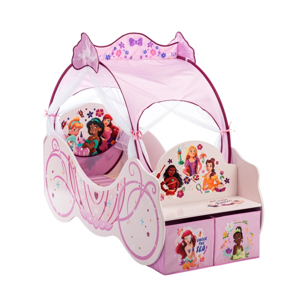 Disney Prinzessin Kutschen-Kleinkindbett, stabile Holzwerkstoff-Konstruktion, geschützte Seiten, Holzlatten, passend für 140 x 70 cm( Matratze nicht enthalten)