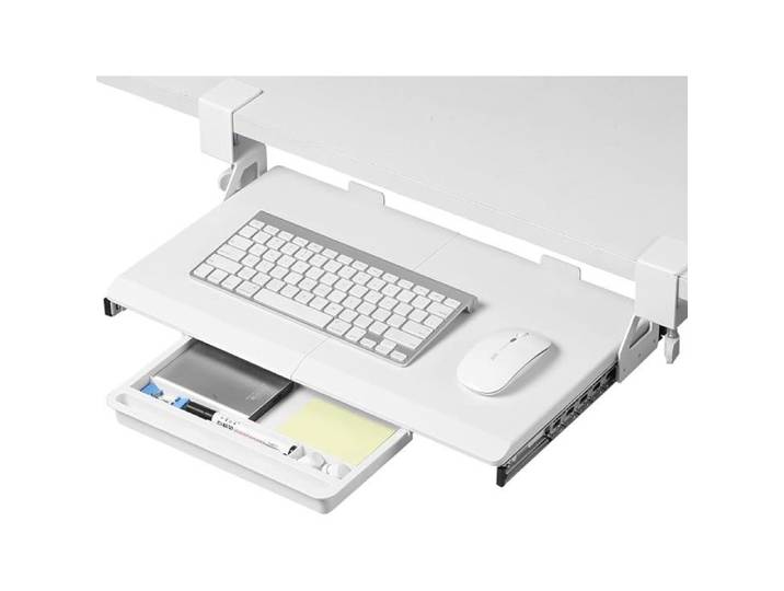 Petit plateau de clavier sous le bureau 500 x 300 mm Plateau de clavier ergonomique avec support à pince C Support clavier-Blanc