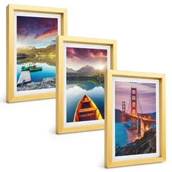 BILDER SET 3er Set - 20x30 cm Goldrahmen - Bergblick auf den See und die Brücken
