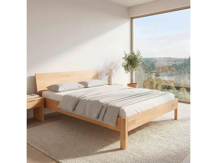 P & B Bett, Kernbuche, Holz, Kernbuche, massiv, 120x200 cm, für Rollrost geeignet, für Lattenrost geeignet, Schlafzimmer, Bett, Einzelbetten