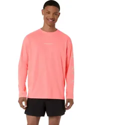 Asics Herrenlaufschirt Fujitrail Logo LS Top, Sun Coral - Coral / L