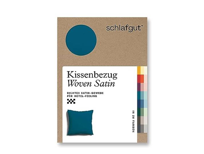 schlafgut Woven Satin Kissenbezug 80x80cm Petrol Deep, Hotelqualität seidig
