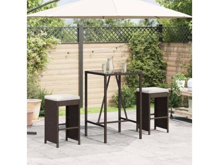 ZQQLVOO Garten Barhocker mit Kissen 2 STK Braun Poly Rattan PE Rattan, Stahlrahmen, abnehmbare Bezüge, waschbar, 110 kg Belastbarkeit