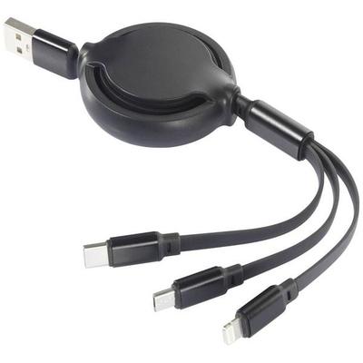 Renkforce USB-Ladekabel USB 2.0 USB-A Stecker 1.00m Chrom-Schwarz Flexibel RF-5800360