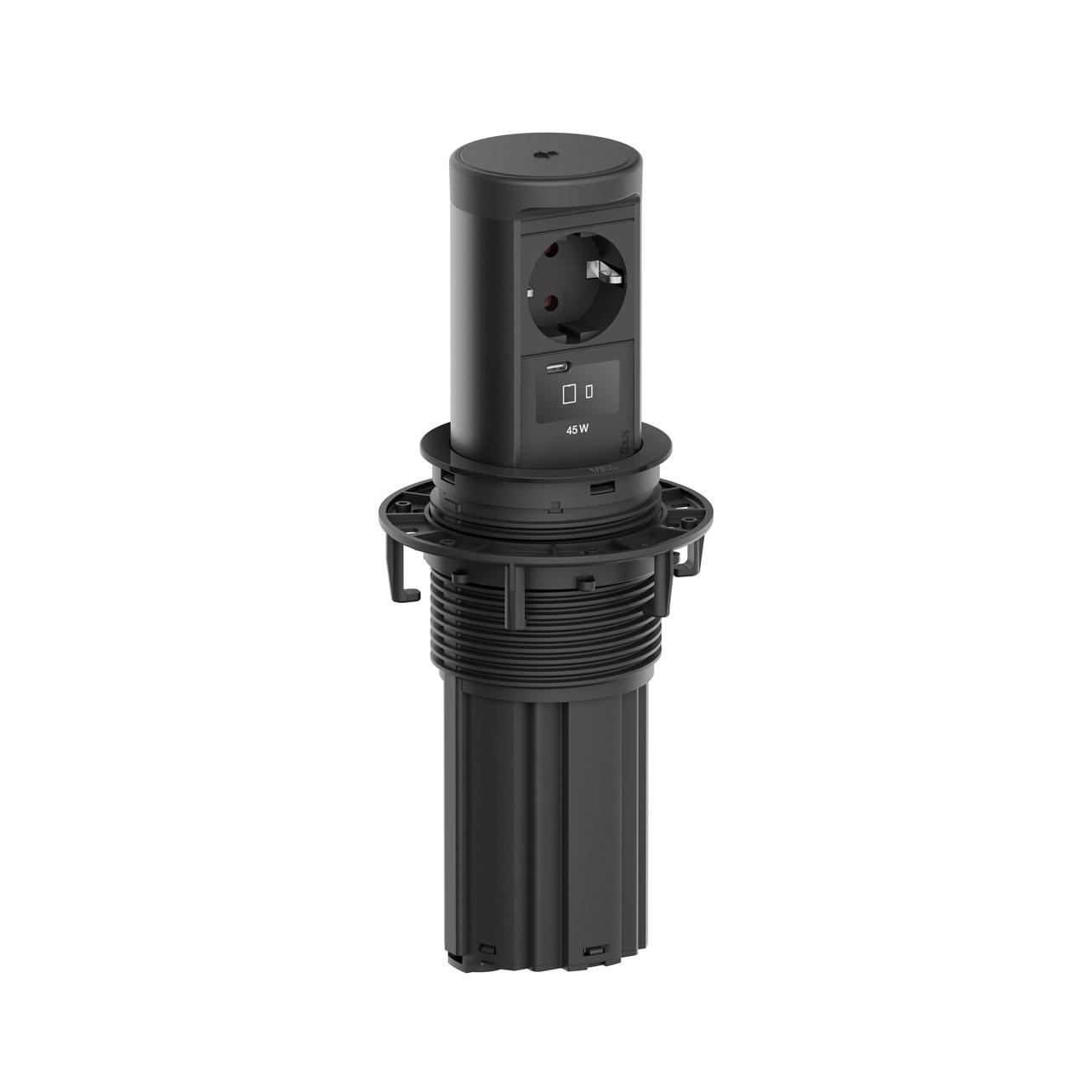 Bachmann ELEVATOR 2 versenkbare Steckdose 2-fach, 1x CEE7/3, 1x USB-C, Wireless... (2x, CEE 7/3, Typ 13, 0.50 m) (BM0020530)