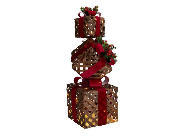 Home Styling Collection Lichtdekoration mit mehrstöckigen Geschenken 25/25/73 cm, Braun, Metall, 25x73x25 cm, Dekoration, Weihnachtsdekoration