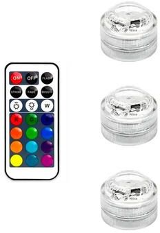 Inspire Select Mini Submersible LED Tea Lights With Remote IP68 Waterproof 13 Color Underwater LED Lights For Vases & Parties 3 Light 1 Control