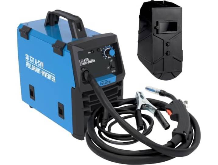 Güde 20079 Fülldraht-Schweißgerät SG 131 A-SYN (230 V, Inverter Technologie, für 9 mm Draht, max. Stromstärke 120 A, inkl. Schweißschild, Schlauchpaket, Fülldraht, Bürstenhammer und Ersatzdüsen)