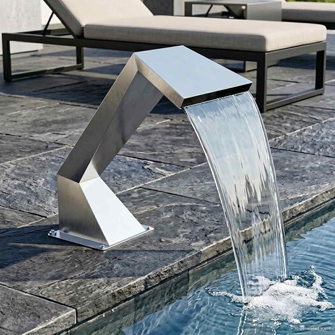 Edelstahl Pool Wasserfall 63,5x29x51 cm Silber für Gartenteich Swimmingpool mit gleichmäßiger Wasserverteilung modernes Design für Entspannungsbereich Garten Dekoration