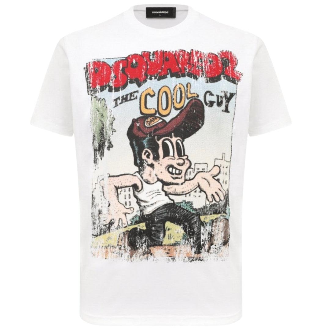 Dsquared2 Cigarette Fit The Cool Guy Print Wit T-shirt