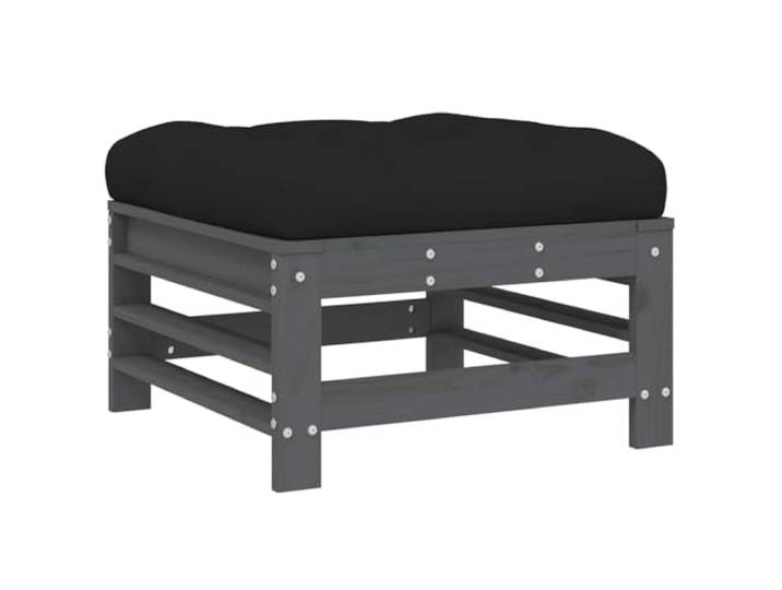 KTHLBRH Fußhocker für den Garten, mit Kissen, 2 Stück, Massivholz, Kiefer Modular, Lattenrost aus Sperrholz, Kissen Oxford schwarz, 110 kg Tragkraft, für Terrasse