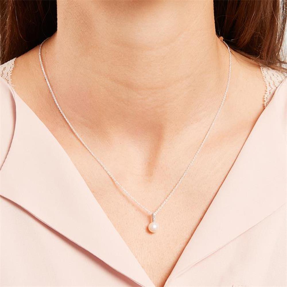 Unique Anhänger aus 14K Weißgold mit Perle und Diamanten silber