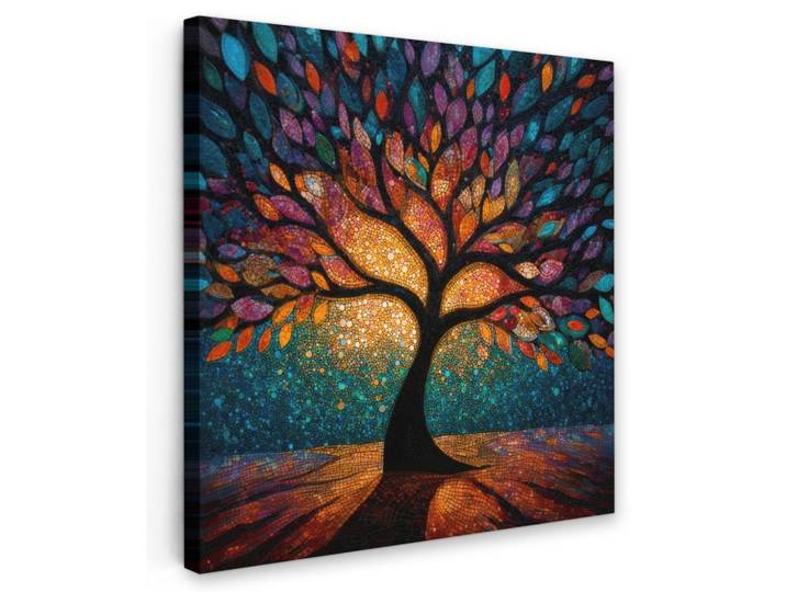 LEINWANDBILD Mosaik - Bunt - Baum - Äste Wandbild Wohnzimmer 50x50 cm
