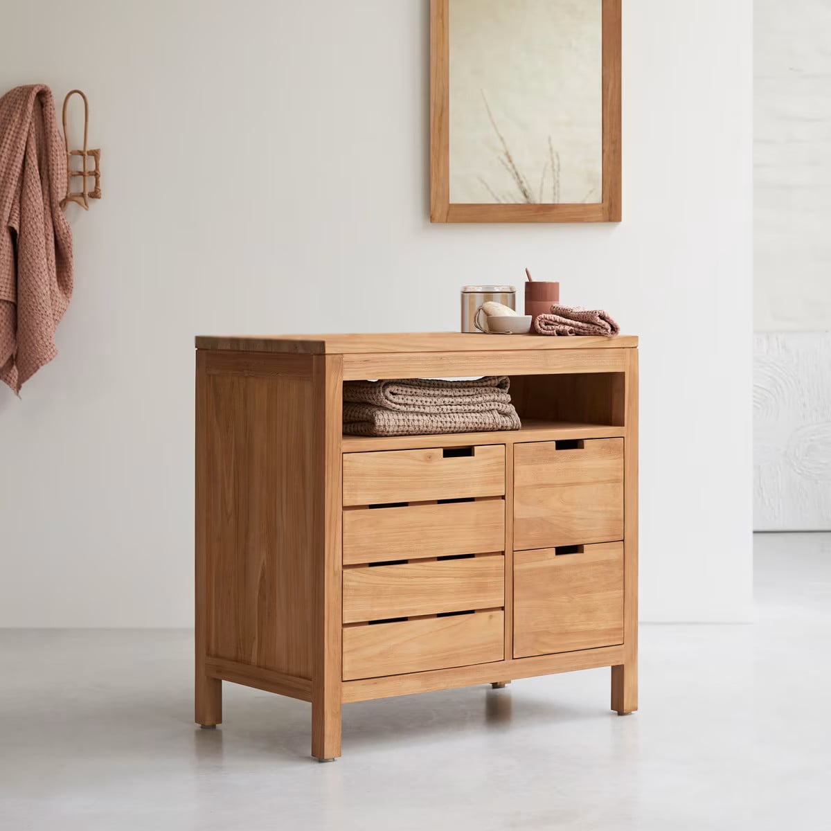 Tikamoon Serena Opbergmeubel in massief teak - Bruin - B: 80 cm, D: 45 cm, H: 78 cm