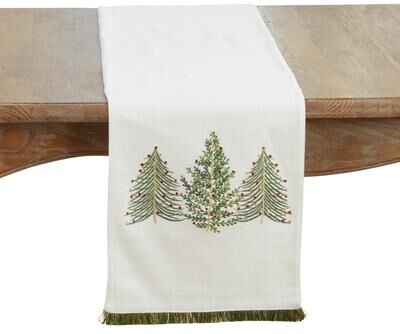 Saro Lifestyle Embroidered Christmas Tree Table Runner - Festive Holiday Runner for Dining & Winter Entertaining
