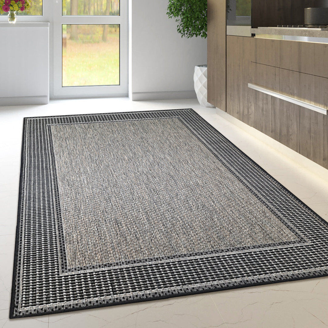 17 Stories Non Slip Border Rug Flat Weave Kitchen Living Room Carpet Brown Rectangle 120 x 160 cm
