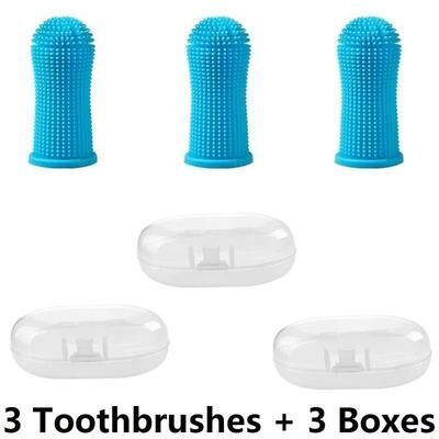 Inspired Finds 3PCS Silicone Finger Pet Toothbrush Set For Dogs & Cats blue