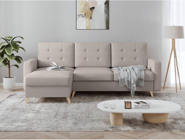 Beautysofa Ecksofa VINCI mit Schlaffunktion und Bettkasten – universell L/R montierbar, universell montierbar, Sofa mit Bonellfederkern und Wellenunterfederung