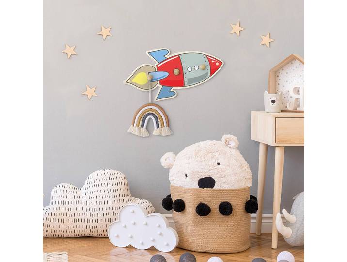 Patère enfants Fusée 40 x 20 x 1cm Multicolore