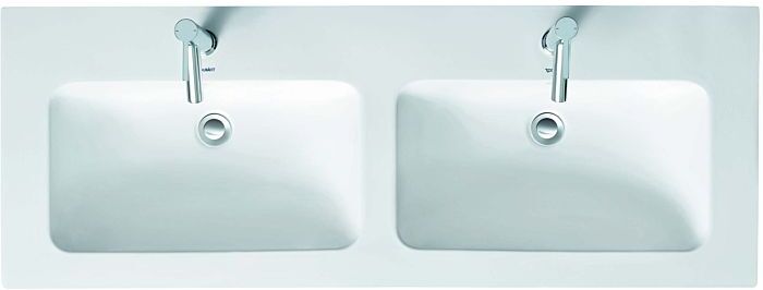 Duravit Me by Starck Möbel-Doppelwaschtisch 2336133200 130x49cm, 2 Hahnlöcher, mit Überlauf, Hahnlochbank, weiß seidenmatt