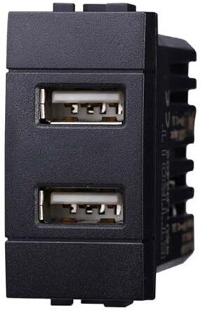Ettroit Presa Caricatore Doppia Usb Type-A Compatibile Bticino Livinglight 5vdc 2.1a Colore Nero