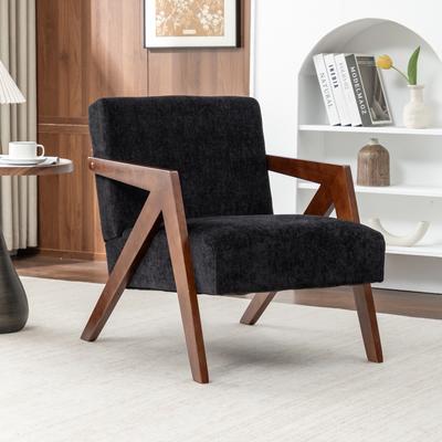 "GDFStudio - 23.60"" Mid Century Modern Linen Upholstered Rubber Wood Frame Accent Armchair"