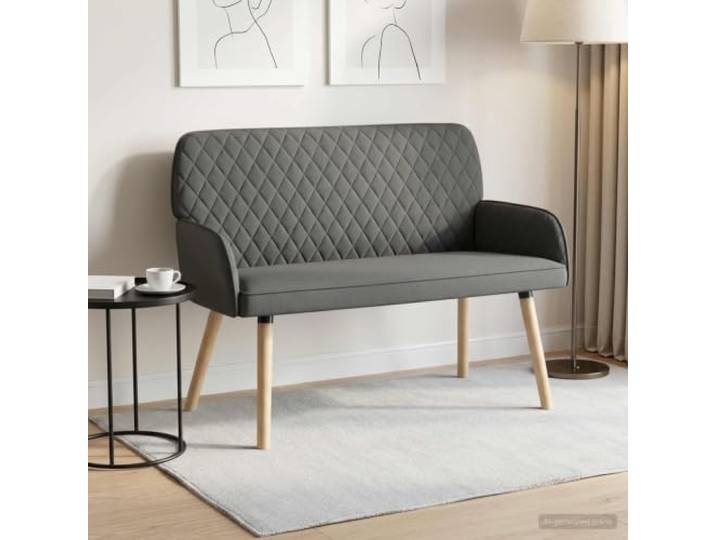 2-Sitzer Sofa mit Massivholzbeinen 2-Sitzer Dunkelgrau Leinenstoff 100 % Polyester,Knopfheftung,integrierte Armlehnen,Schaumstoff-Füllung,Kautschukholzbeine