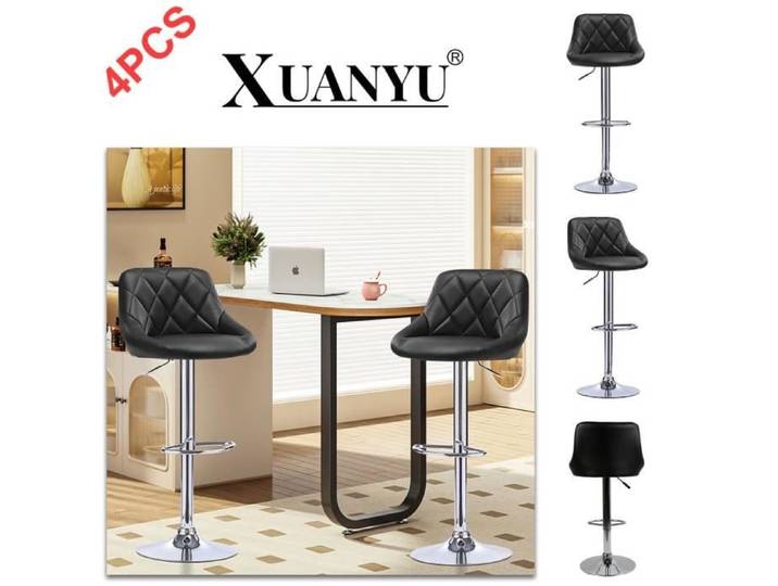 Tabouret de Bar XUANYU - Chaise de Bar Pivotants avec Dossier - Réglable en Cuir PU - Noir