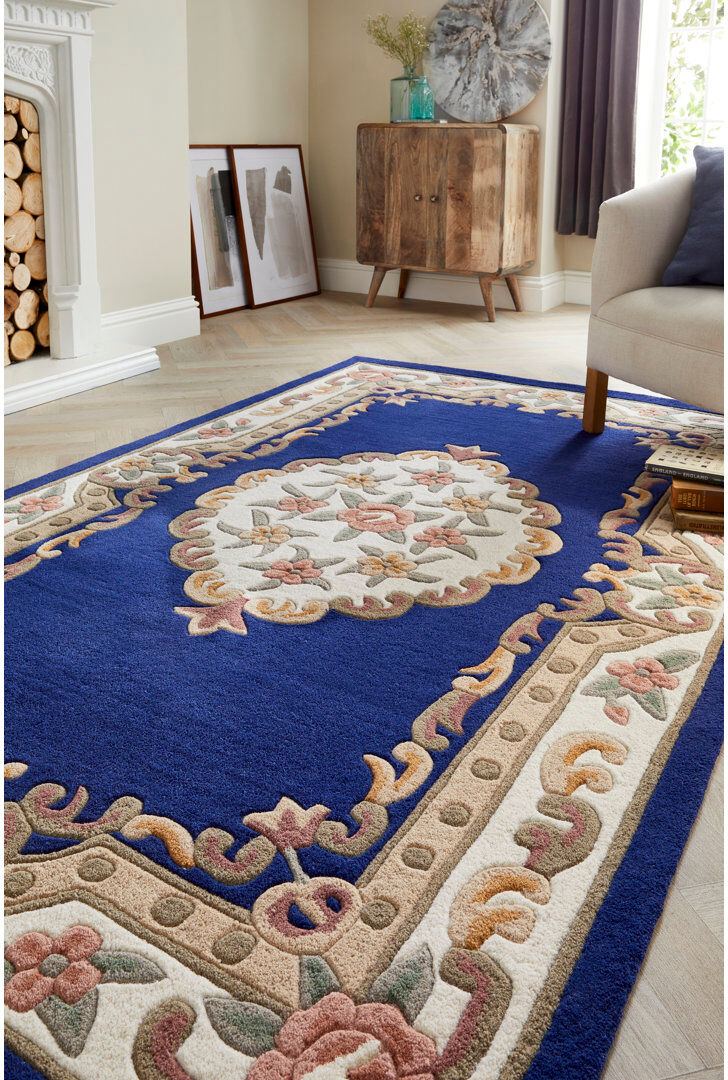 Astoria Grand Nagy Floral Hand Tufted Area Rug Navy Rectangle 150 x 210cm