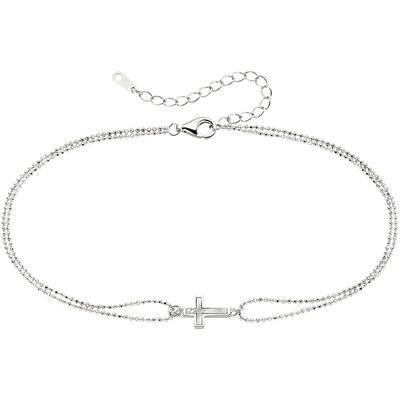Fußkette "Schmuck Geschenk Silber 925 Fusskettchen mit Kreuz", beige (silberfarben, perlmuttfarben), ANISTON JEWELRY & WATCHES, Fußketten, Damen, Silber 925 (Sterlingsilber), mit Perlmutt (synth.)