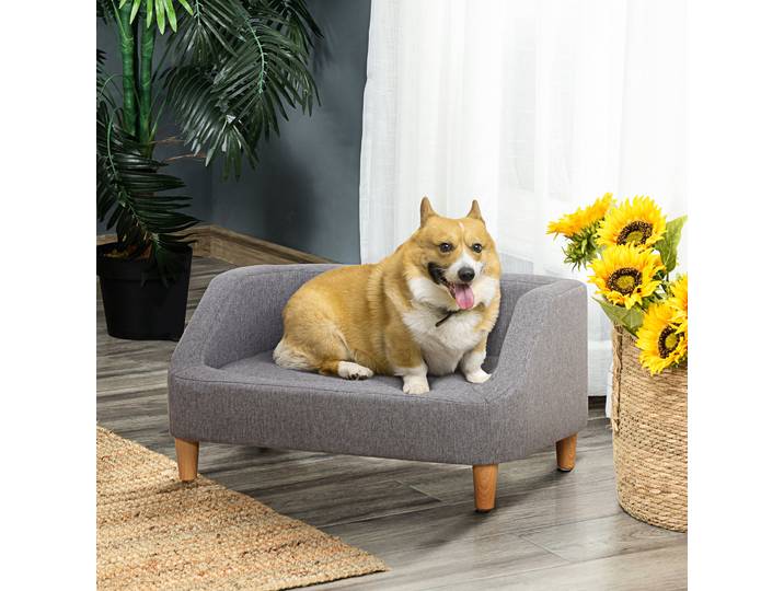 PawHut Canapé Chien Scandinave Tissu Déhoussable Pieds Bois Gris