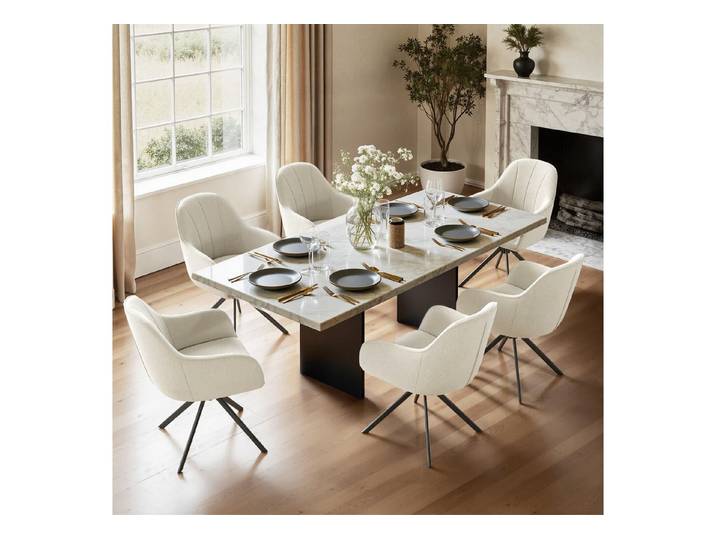 HawthyHome Esszimmerstuhl mit Armlehnen und Metallbeinen, 4er-Set, 360° drehbarer,Beige (6 St), 360° drehbarer