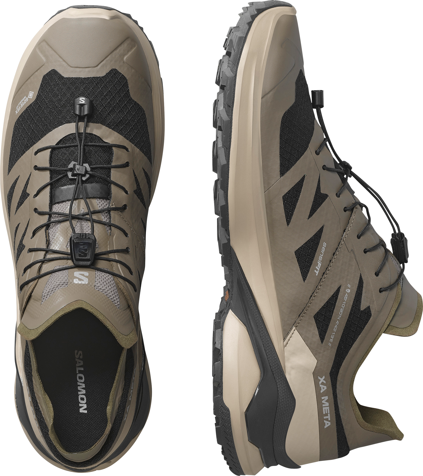 Laufschuh SALOMON "XA META GORE-TEX MIF", Herren, Gr. 44, schwarz (schwarz, oxford tan, falcon), Synthetik, Textil, Schuhe Laufschuh, Made in France, wasserdicht schwarz, oxford tan, falcon 44