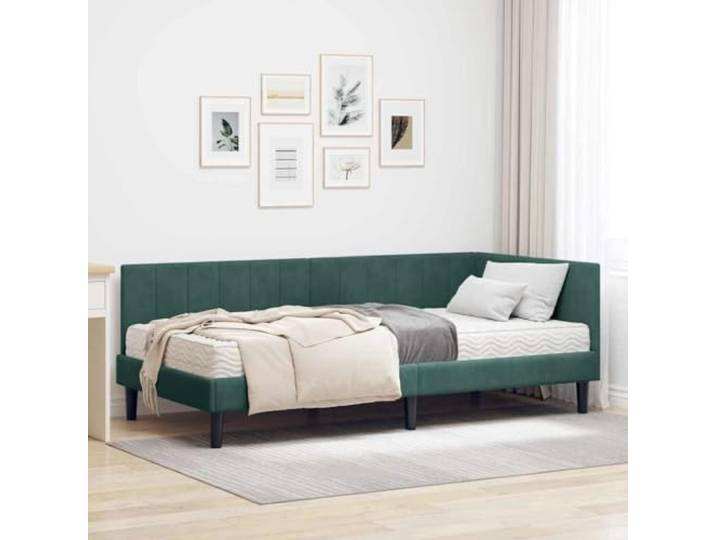 RJPLMFV Eckbettgestell, Velours, Grün, mit Schaumstoffmatratze Robustes Holz, 2-in-1-Design, Sofa und Bett, Lattenrost inklusive, einfache Reinigung