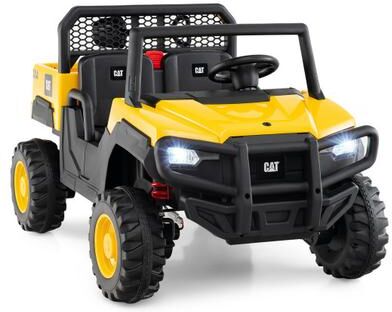 Costway 24V Ride On Dump Truck Licensed Caterpillar 2-Seater Kids Car with Remote Control-Yellow