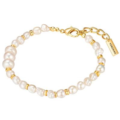 Perlenarmband YOKOAMII "Y97", gelb (gelbgold), Armbänder, Damen, Metall, Perlenarmband, mit Perle