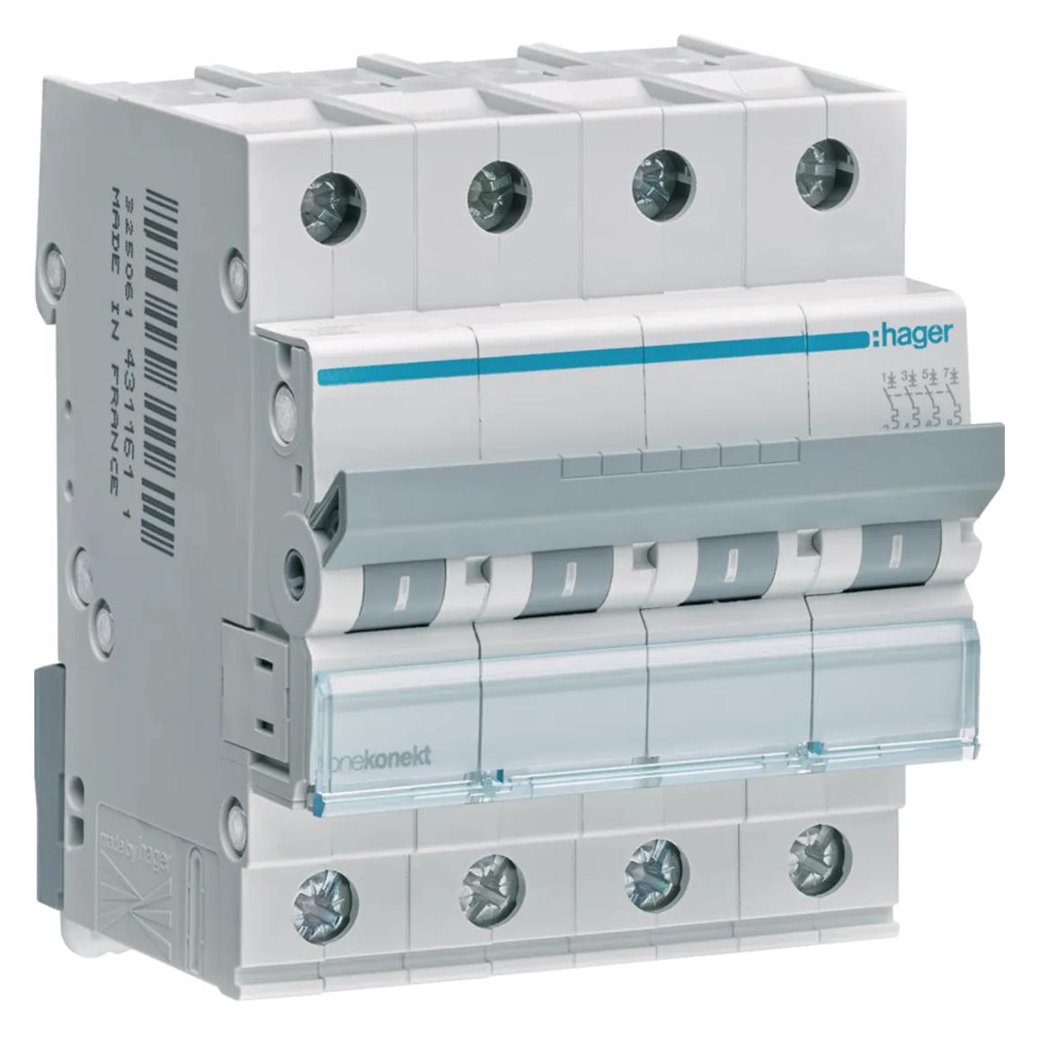 Hager HAG MCN425 Leitungsschutzschalter 4P 6kA C-25A 4M (MCN425)
