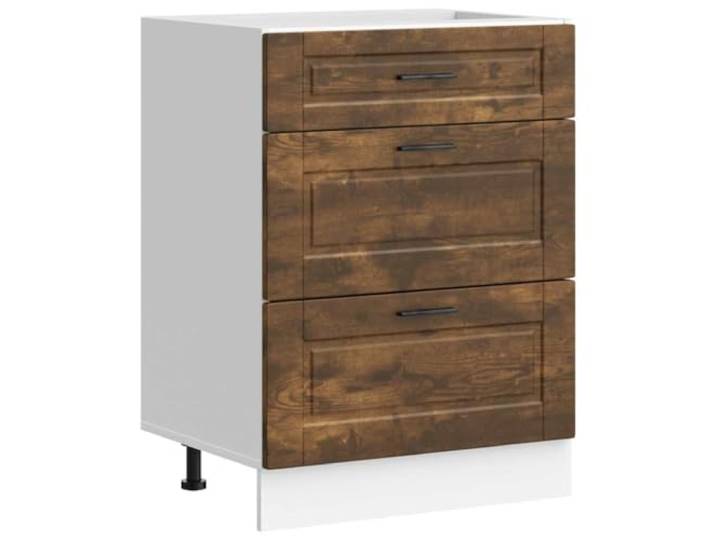 HKTMGDNG Küchenunterschrank Porto 60x46x81.5 cm Räuchereiche Praktischer Küchenschrank mit verstellbaren Füßen und Schubladen für Ordnung in Küche, Essbereich und Vorratsraum.