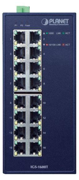 PLANET IGS-1600T, Unmanaged, L2, Gigabit Ethernet (10/100/1000), Vollduplex, Wandmontage
