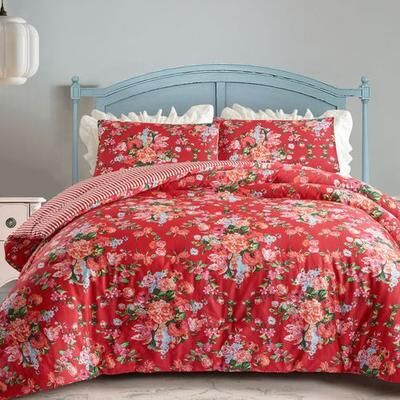 Peking Handicraft/Bedding Garden Society Mini Comforter Set Red, Full / Queen, Red