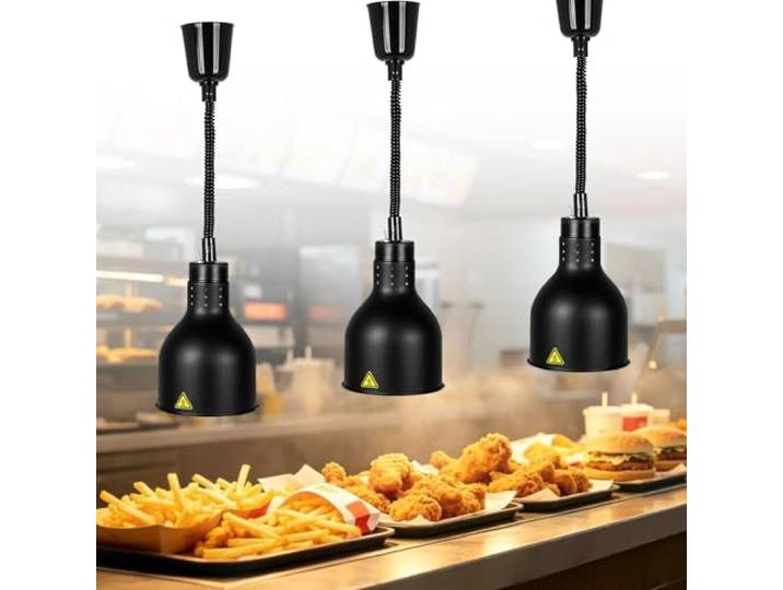 VFDZ Wärmelampe Gastronomie für Speisen, Höhenverstellbar 60-180cm(D,3 STK) Wärmebrücke Küche Gastro, Hängende Speisenwärmer Lampe für Gastro Küche Buffet Restaurant, 250W 220V