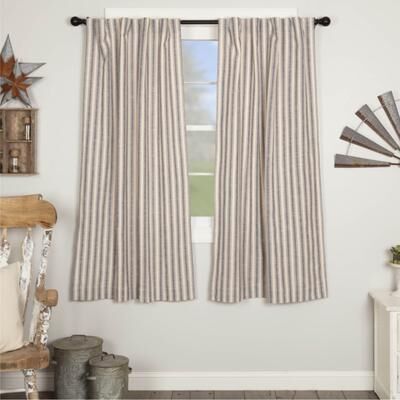 VHC Brands Market Place Blue Ticking Stripe Short Panel Set of 2